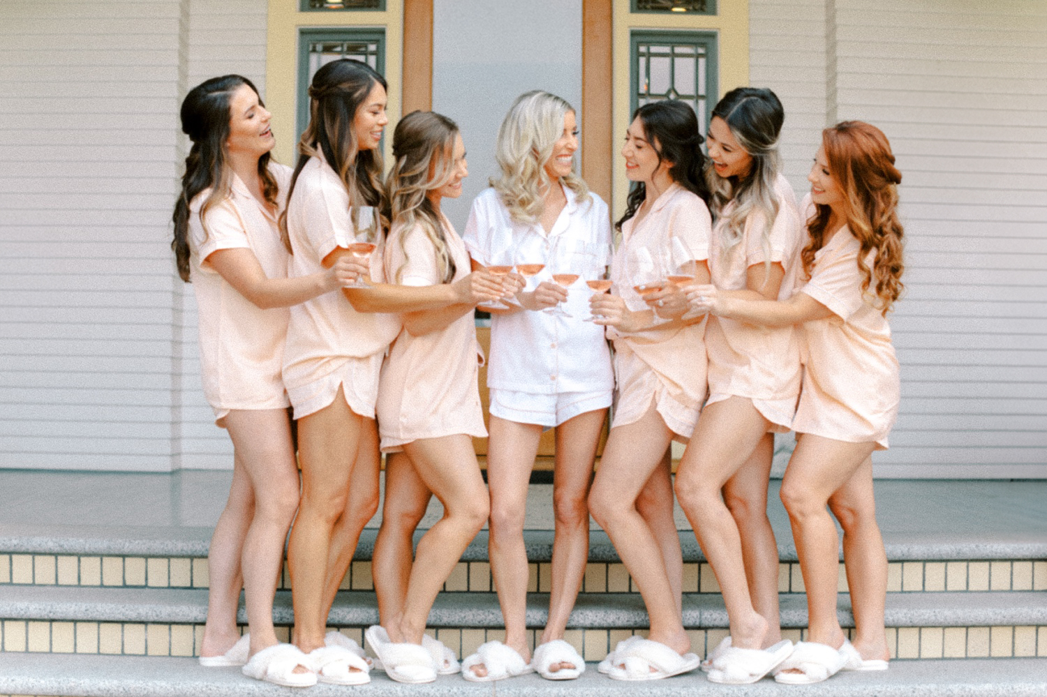 Bridesmaids cheersing rose for Abeja Winery and Inn Wedding