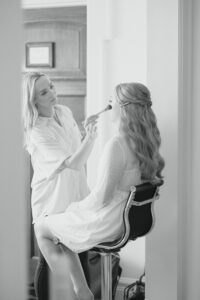 Bride getting her makeup done by La Bella Glo for Abeja Winery Wedding