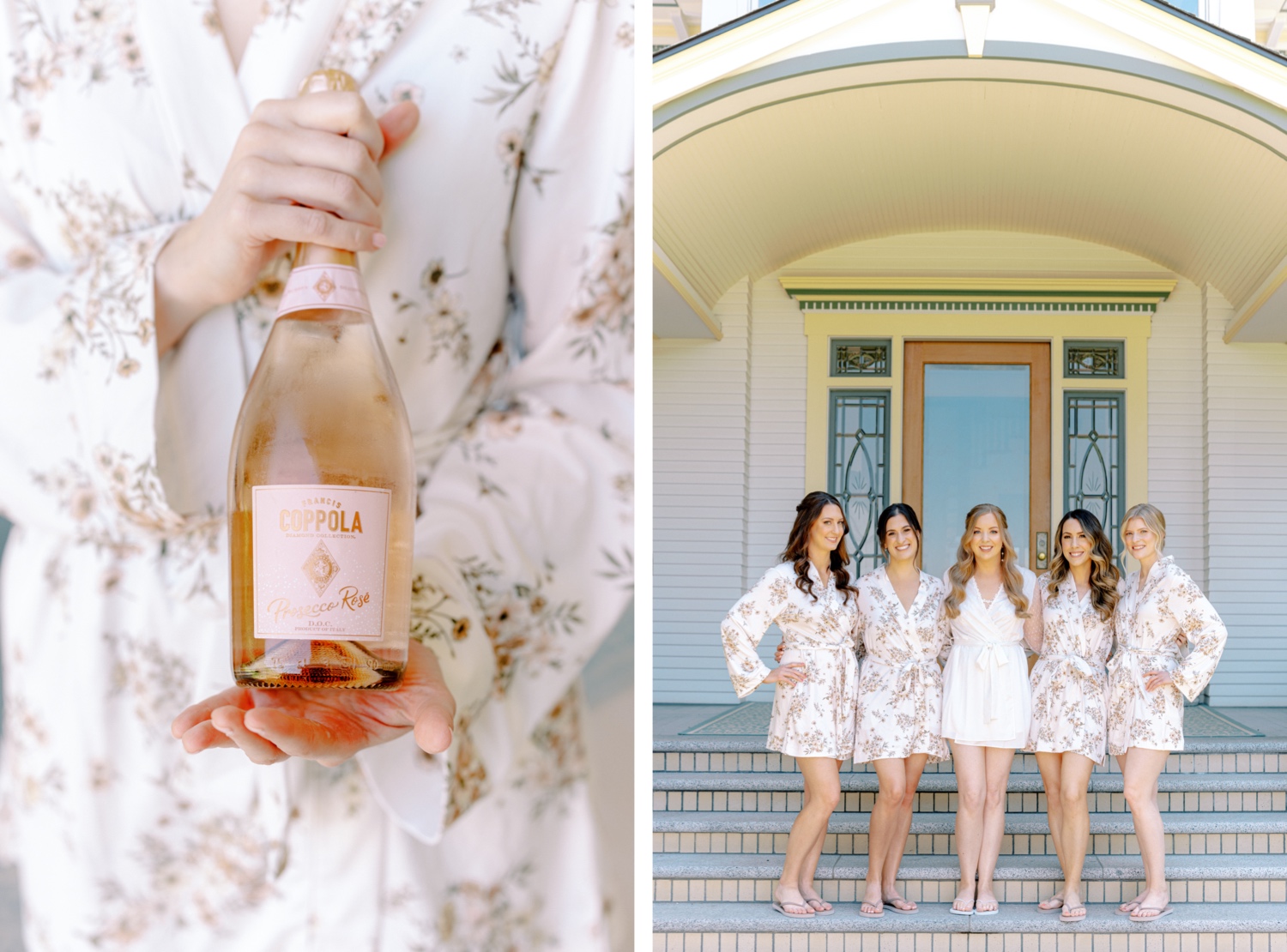 Bridesmaids on farmhouse steps at Abeja Winery
