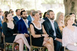 Guests watching wedding ceremony at Abeja Winery