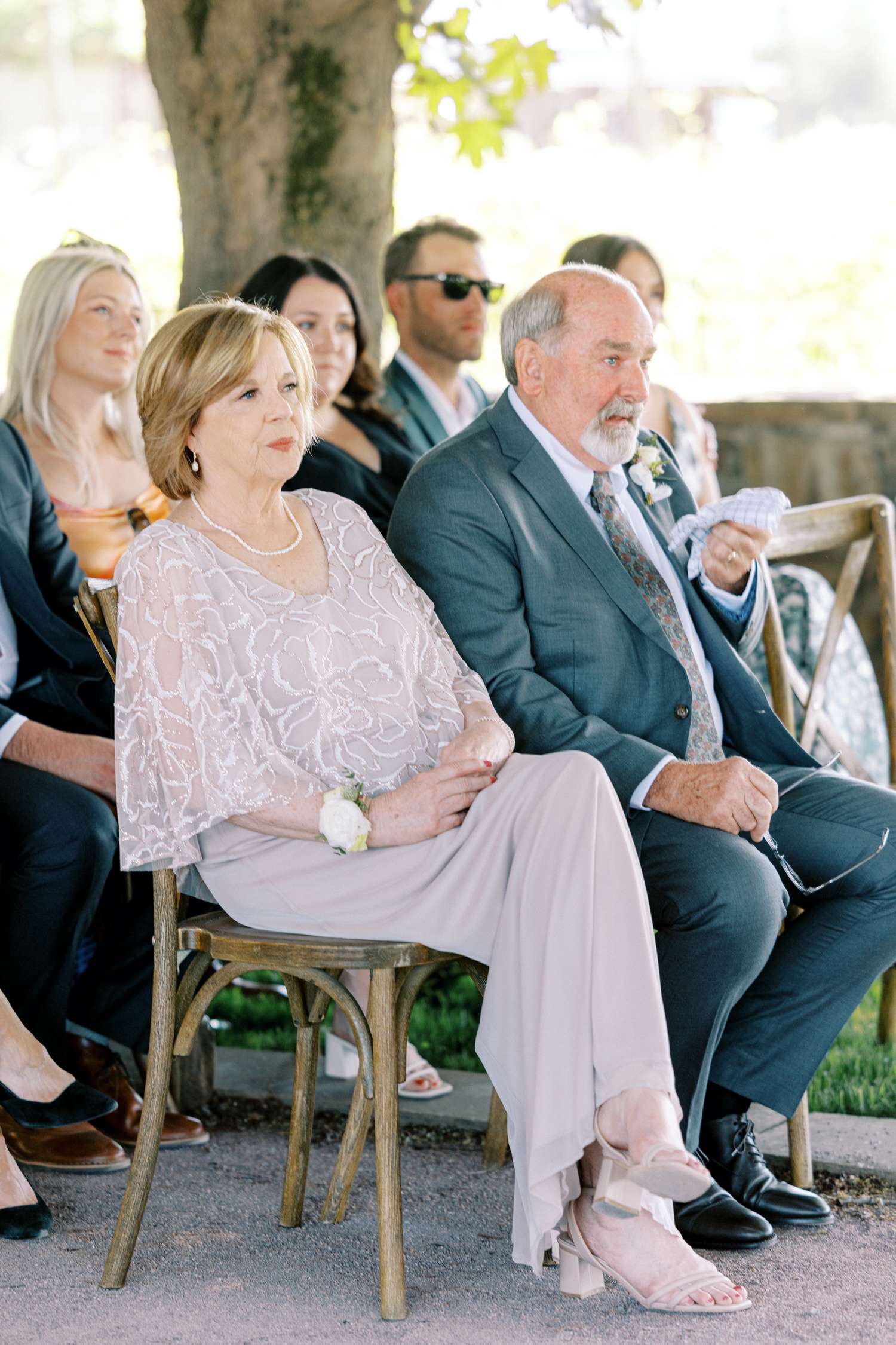 Guests watching wedding ceremony at Abeja Winery