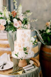 Layered Cake Artistry wedding cake for Abeja Winery wedding