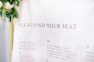 Sablewood Co custom linen seating chart for Abeja Winery Wedding