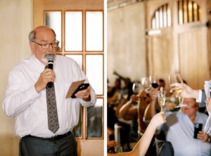 Guests listening to father of the bride speech during Abeja Winery Wedding