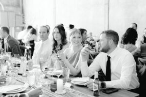 Guests enjoying drinks and dinner for wedding reception at Abeja Winery