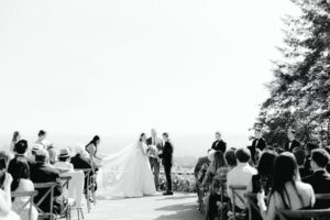 Ceremony on patio at Amaterra Winery Wedding