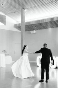 Bride and groom first dance at wedding reception at Amaterra Winery