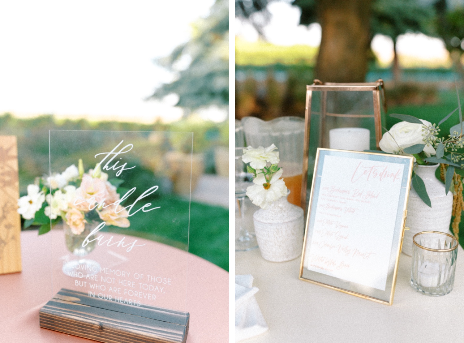 Wedding reception decor by Kasey D Weddings for intimate Abeja Winery Wedding