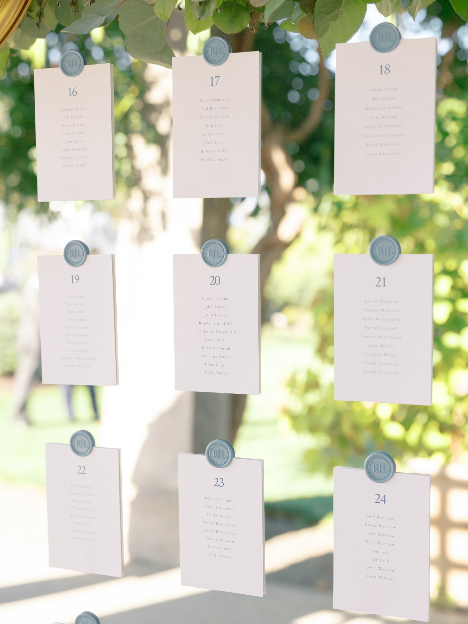 wedding seating chart for southern wedding at abeja winery