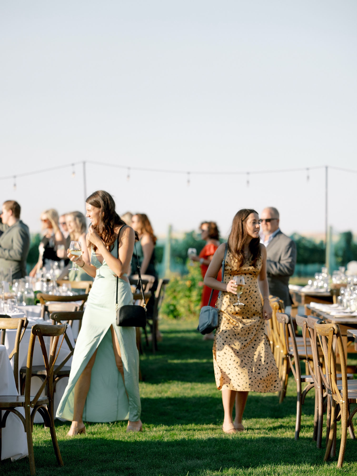 guests find their seats at outdoor wedding celebration at abeja winery
